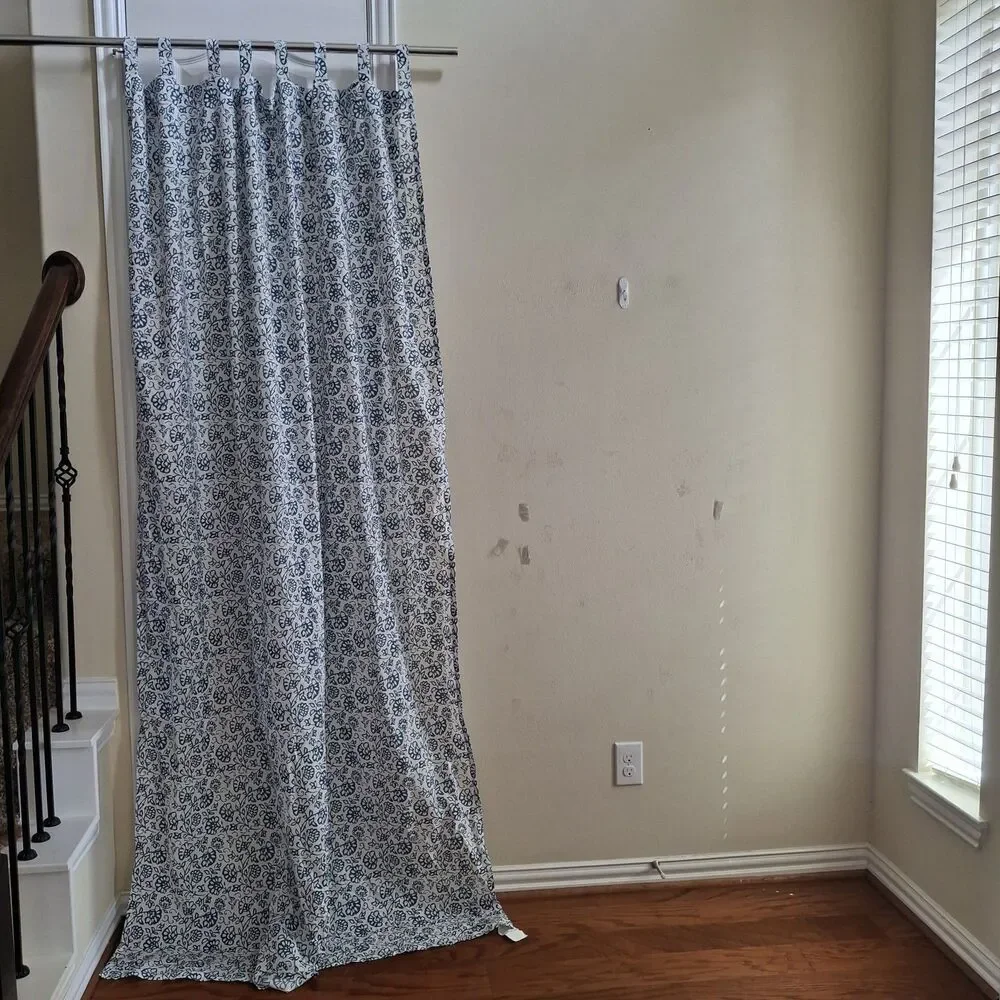 IKEA Mjolkort Floral Curtain Panels 3 PC Set Blue White 57x98 Nautical Coastal